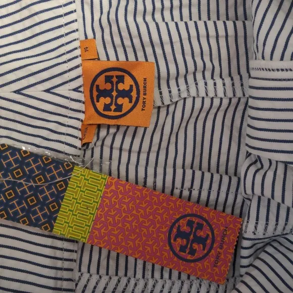 Tory Burch‎ Women's Shilo Short Size 14 White Navy Stripes Rope Belt Nautical