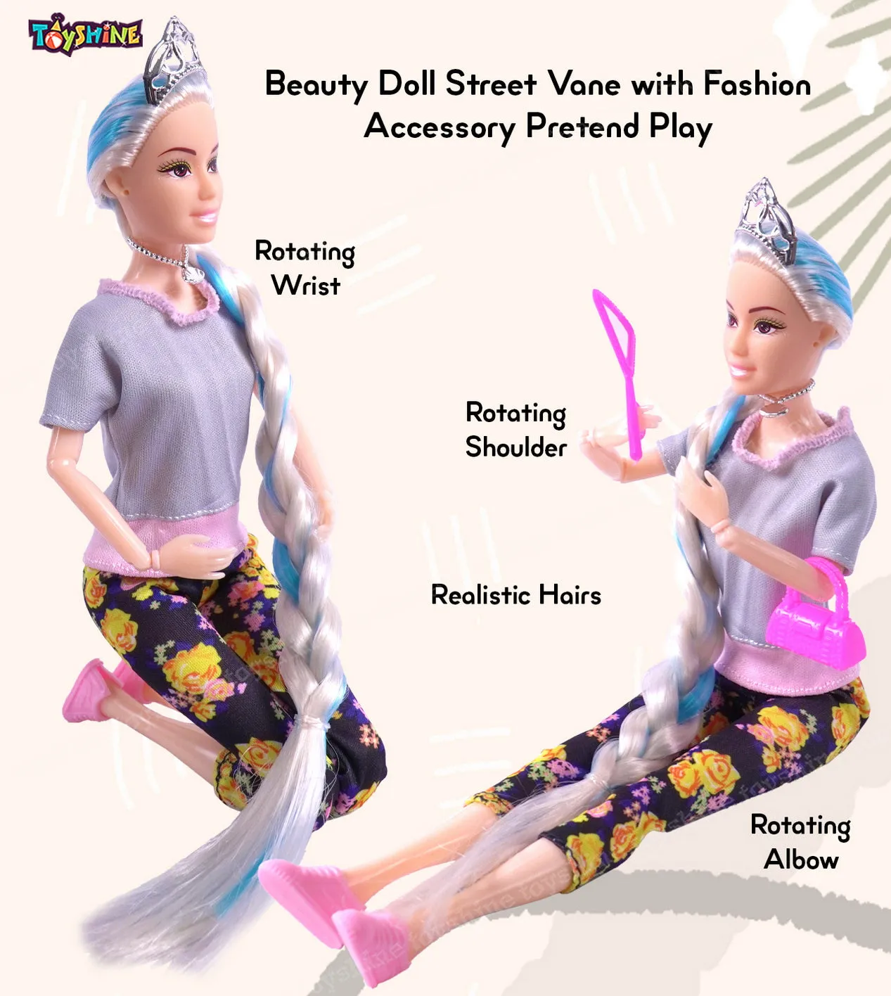 Toyshine Beauty Doll Street Vane with Fashion Accessory Pretend Play Gift for Girls Kids Role Play Toy for Age 3  Grey
