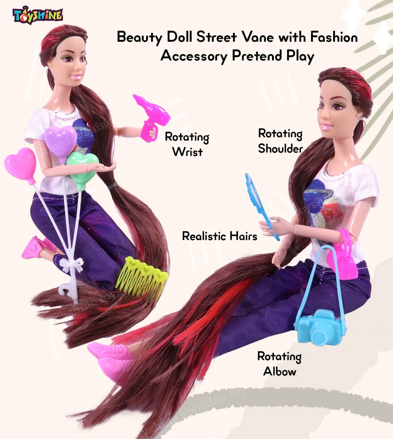 Toyshine Beauty Doll Street Vane with Fashion Accessory Pretend Play Gift for Girls Kids Role Play Toy for Age 3  Multicolor