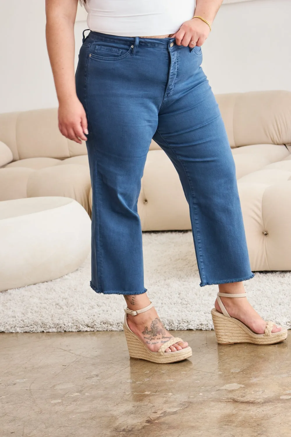 Tummy Control High Waist Raw Hem Jeans