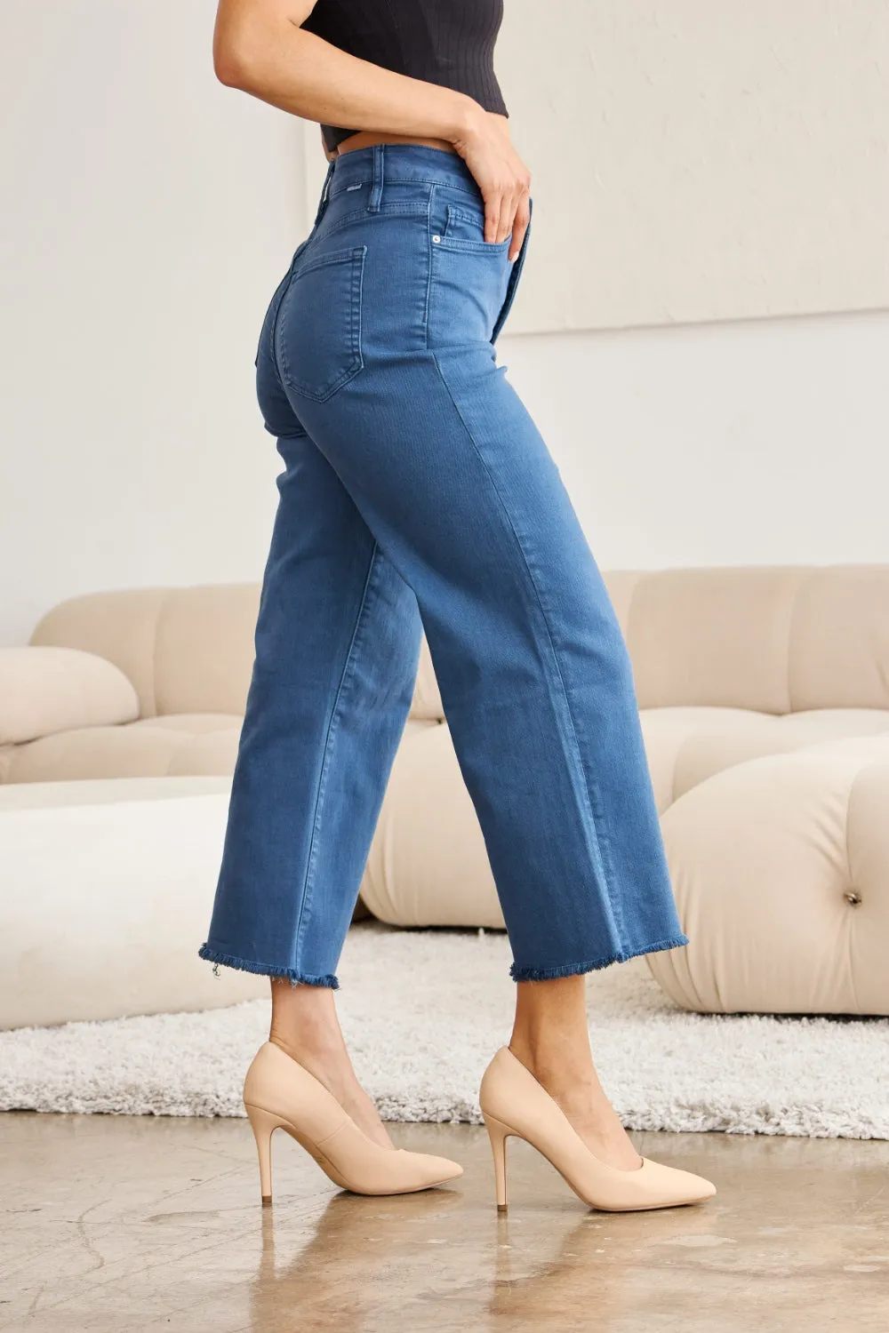 Tummy Control High Waist Raw Hem Jeans