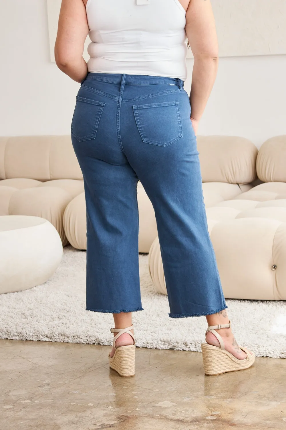 Tummy Control High Waist Raw Hem Jeans