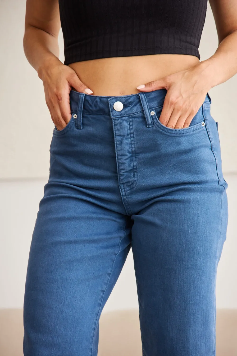 Tummy Control High Waist Raw Hem Jeans