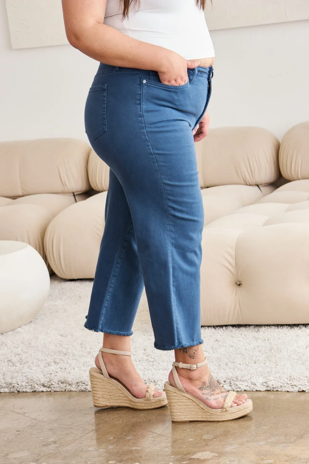 Tummy Control High Waist Raw Hem Jeans