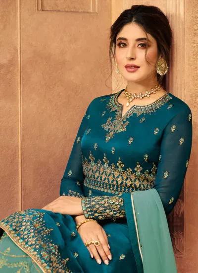 Turquoise And Green Designer Lehenga/Palazzo Suit