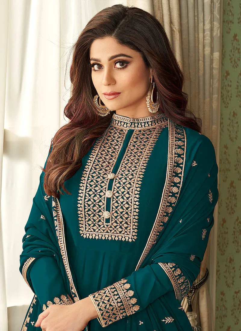 Turquoise Embroidered Bollywood Wedding Anarkali