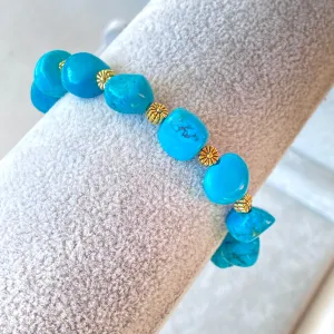 Turquoise gemstone and Brass Flower Beaded Bracelet