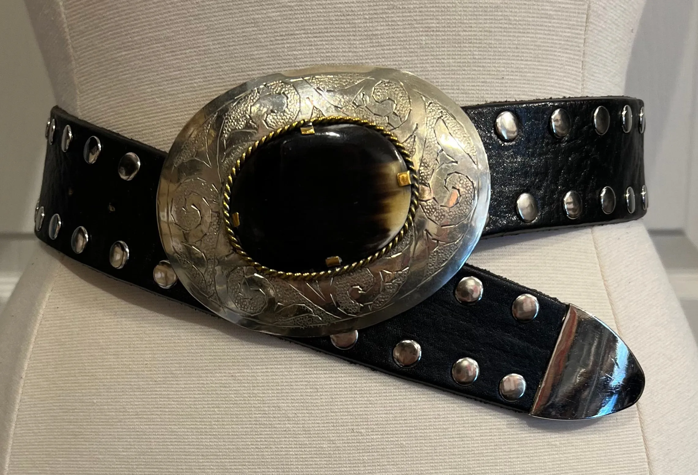 Two Way Black  Moroccan Leather Belt w/ Oval Buckle