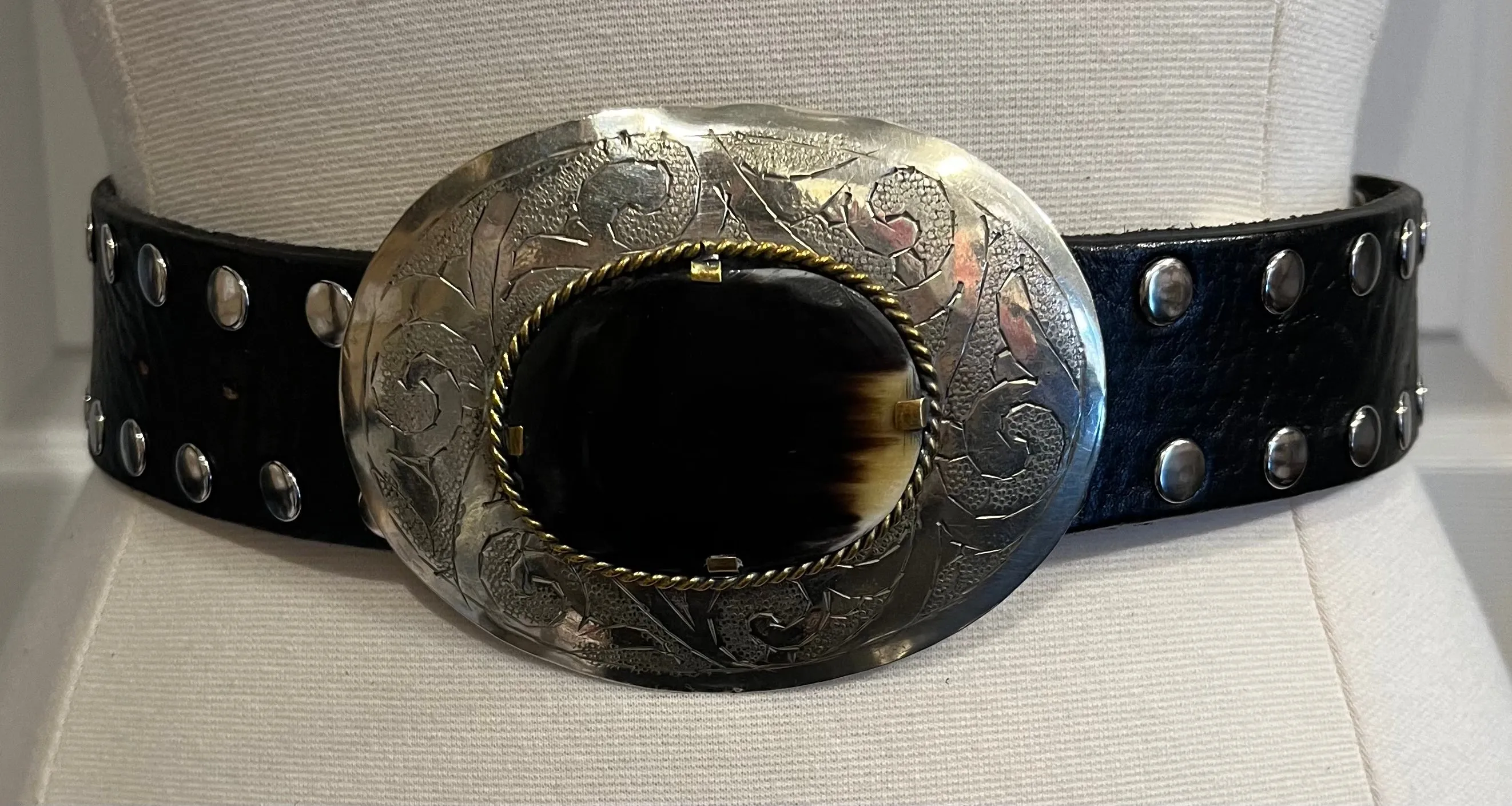 Two Way Black  Moroccan Leather Belt w/ Oval Buckle