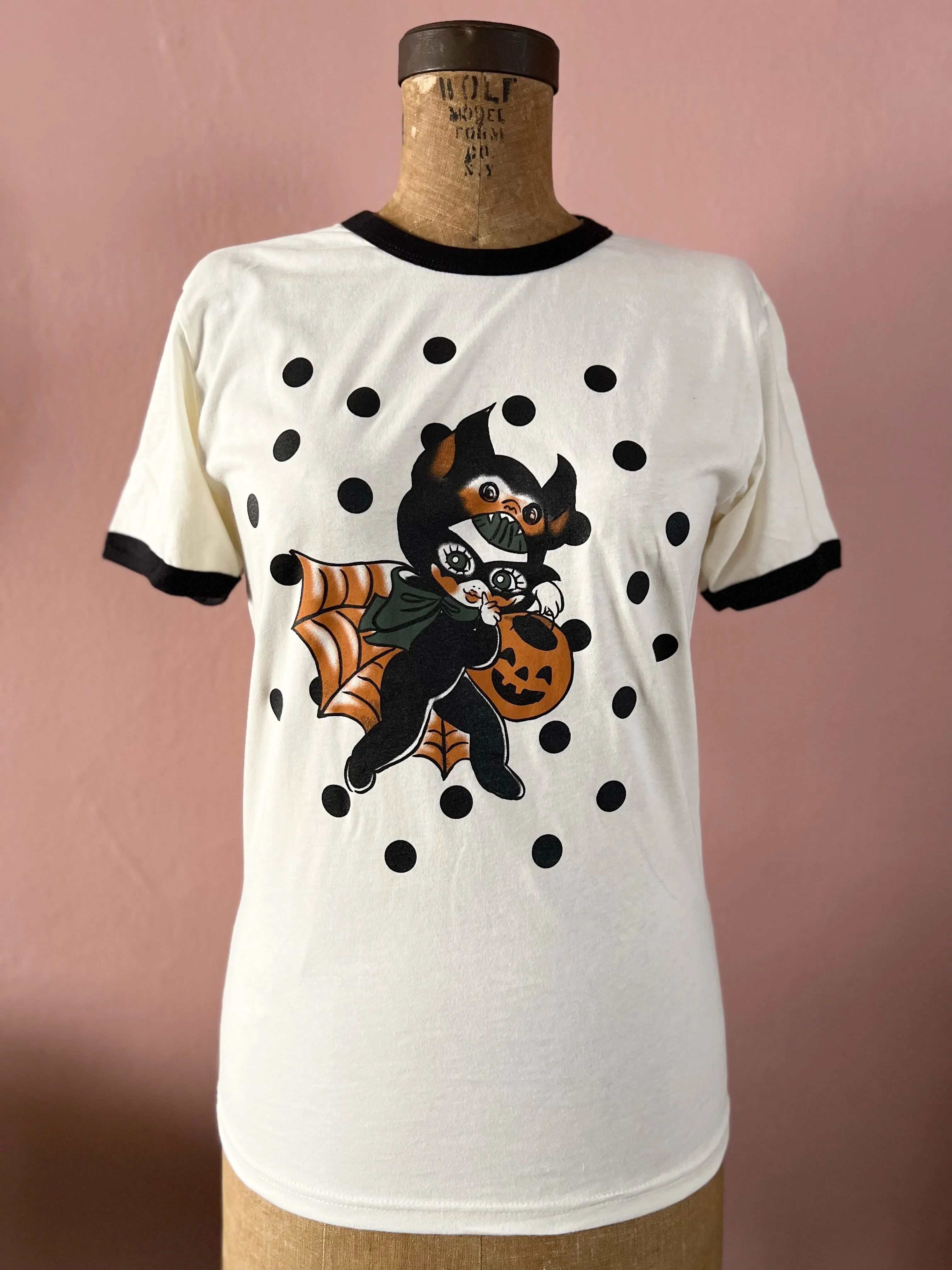 UNISEX Batty Girl Ringer Tee*White/Black
