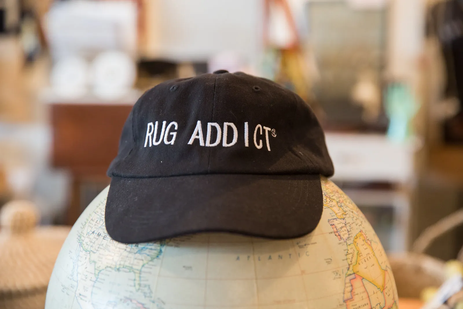 Unisex Black Block Letter Rug Addict Embroidered Hat