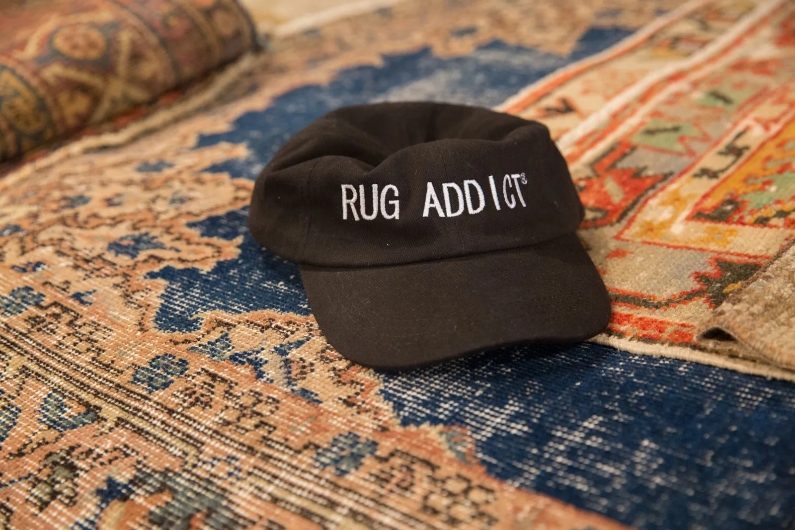 Unisex Black Block Letter Rug Addict Embroidered Hat