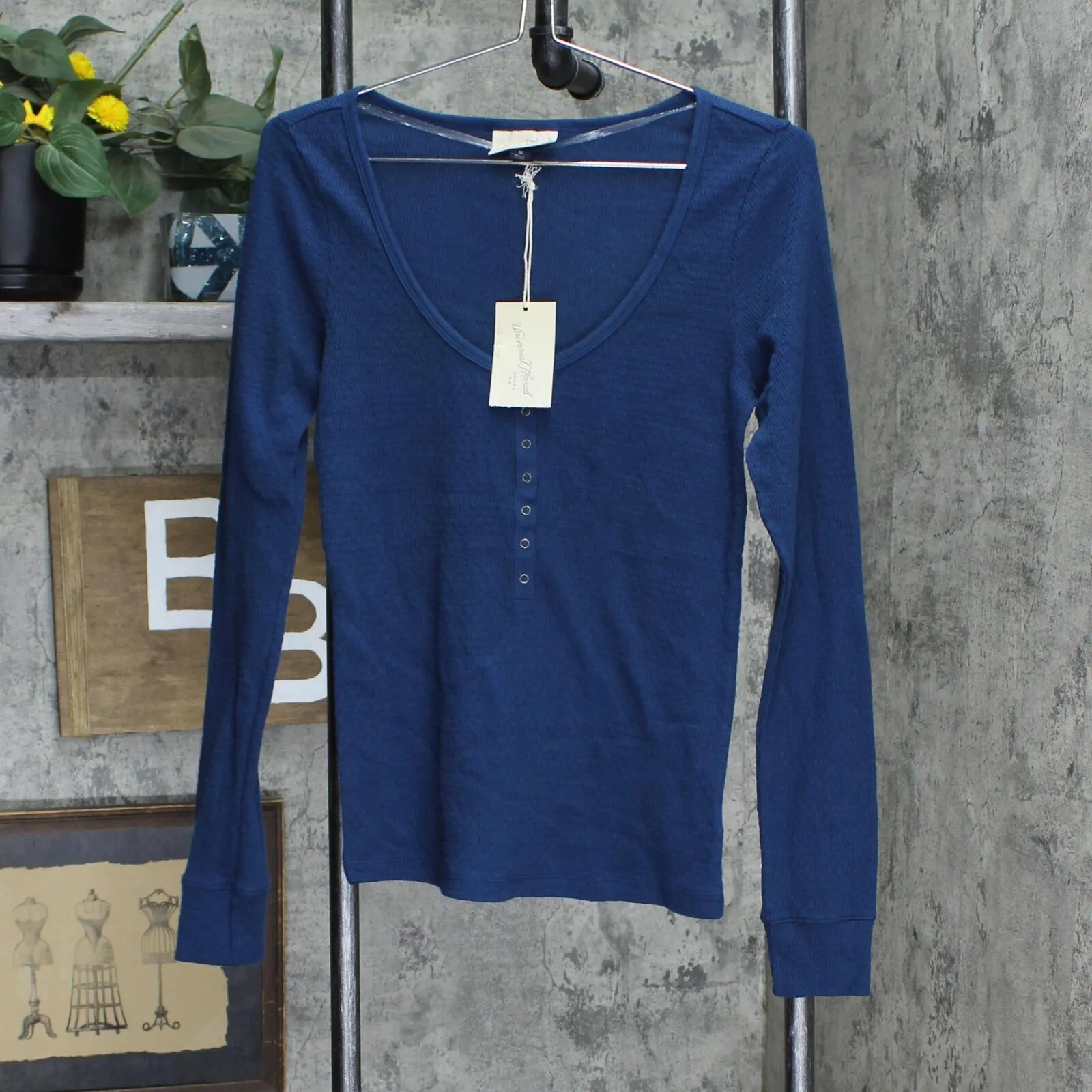 Universal Thread Women's Long Sleeve Henley Neck Pointelle Shirt