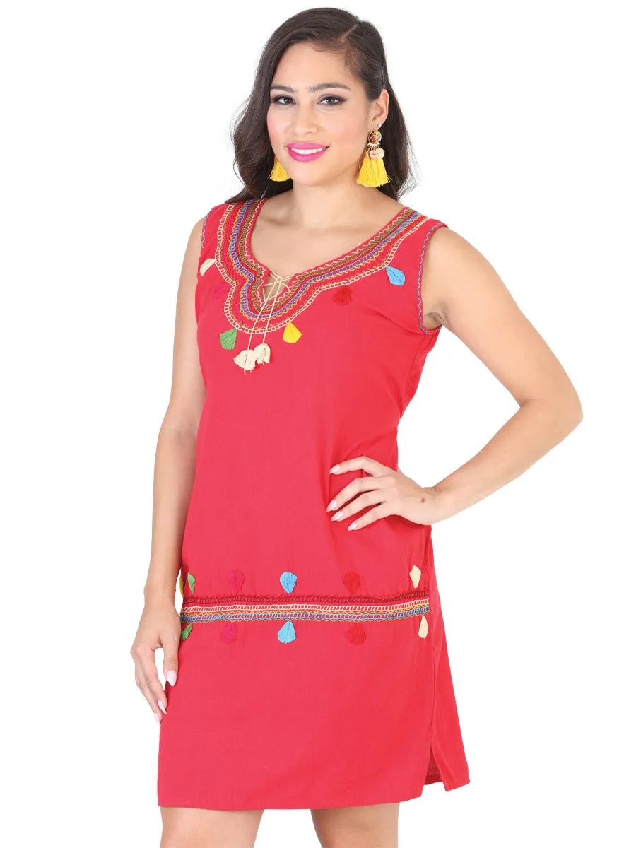 Vestido Artesanal Bordado Cadenilla para Mujer