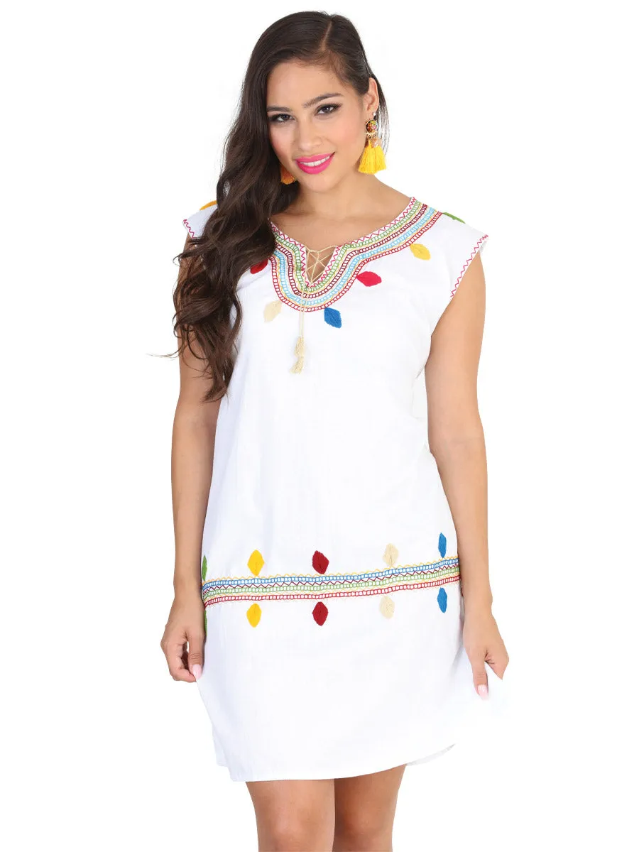 Vestido Artesanal Bordado Cadenilla para Mujer
