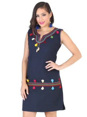 Vestido Artesanal Bordado Cadenilla para Mujer
