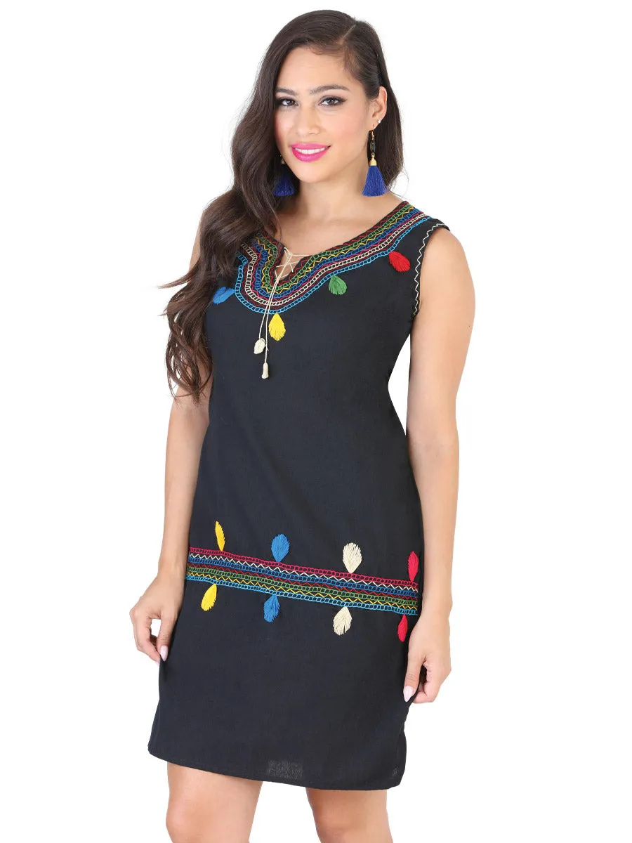 Vestido Artesanal Bordado Cadenilla para Mujer