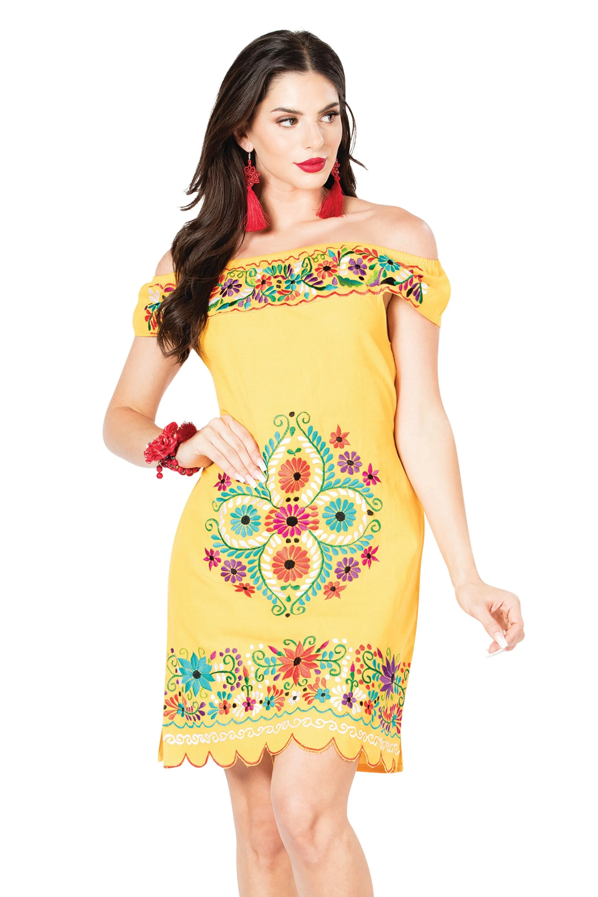 Vestido Artesanal Bordado de Flores para Mujer
