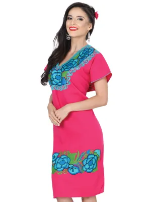 Vestido Artesanal Bordado de Flores para Mujer