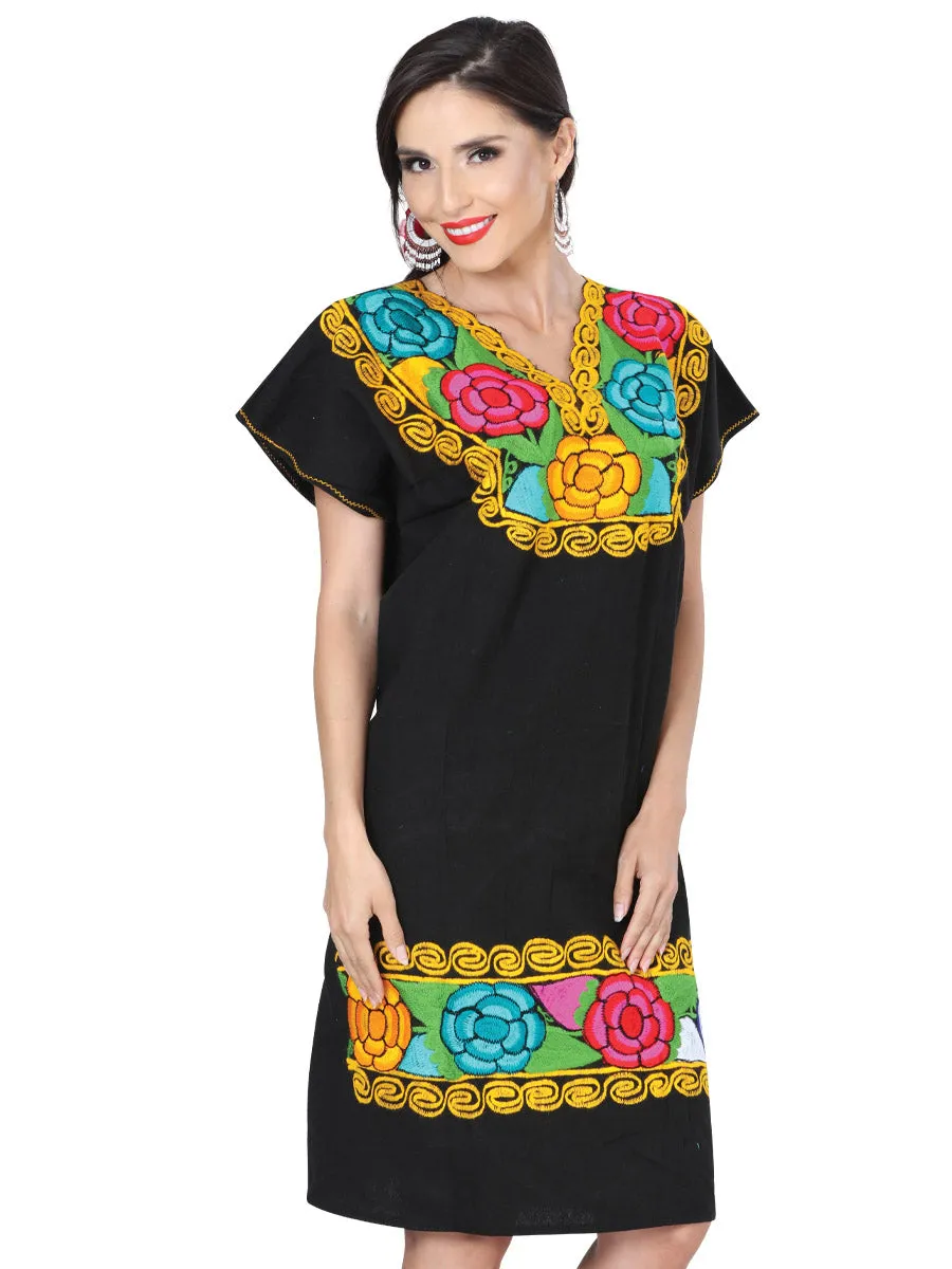 Vestido Artesanal Bordado de Flores para Mujer