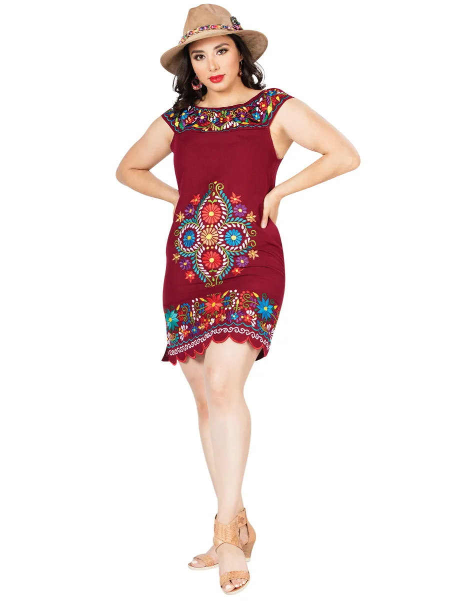 Vestido Artesanal Bordado de Flores para Mujer