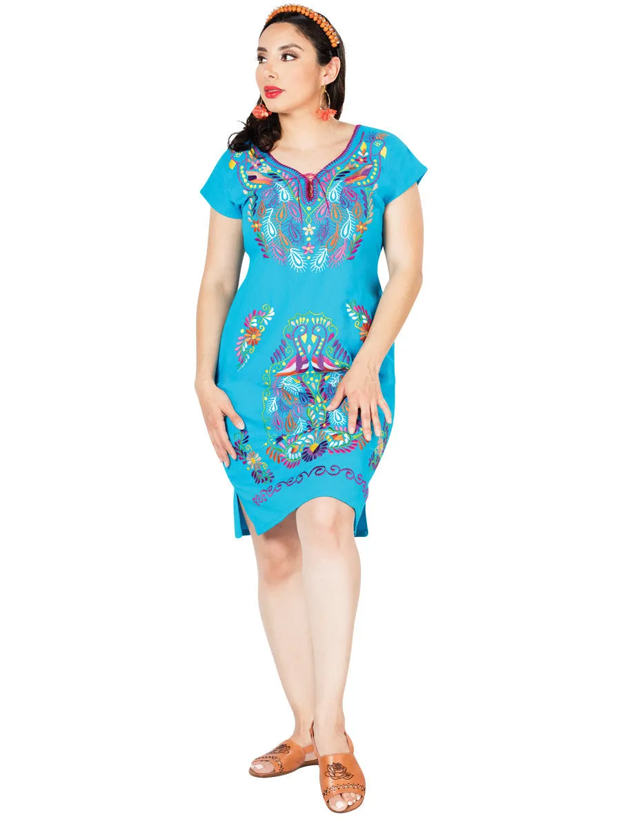 Vestido Artesanal Bordado de Flores para Mujer