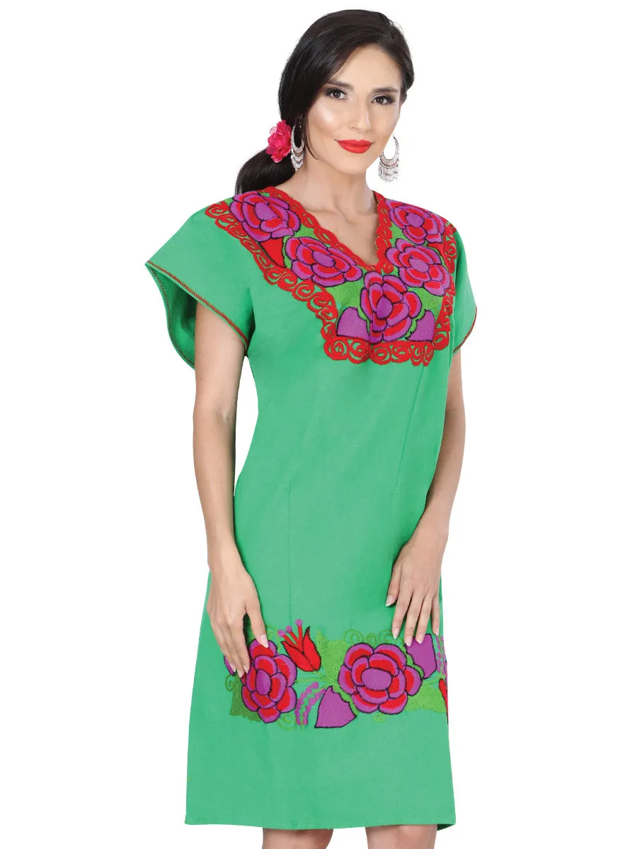 Vestido Artesanal Bordado de Flores para Mujer