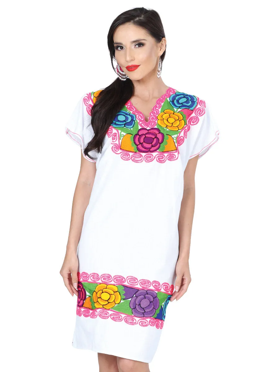 Vestido Artesanal Bordado de Flores para Mujer