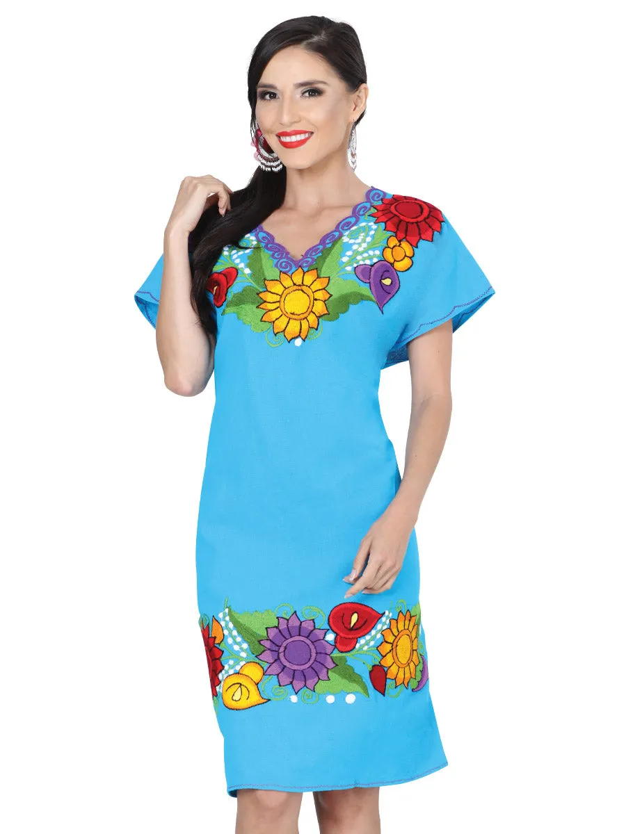 Vestido Artesanal Bordado de Flores para Mujer