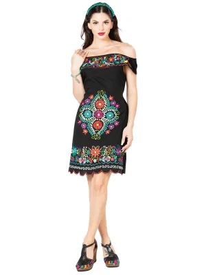 Vestido Artesanal Bordado de Flores para Mujer