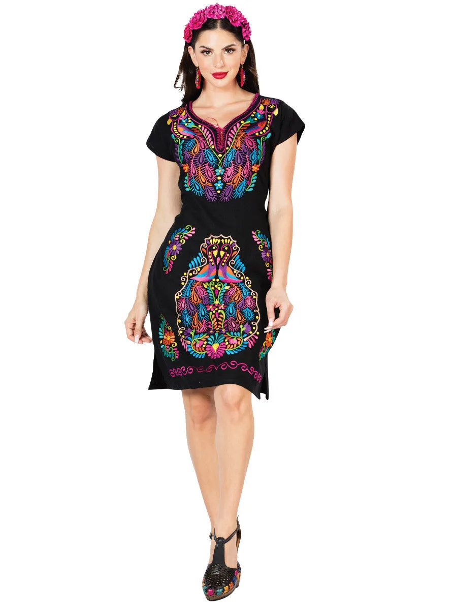 Vestido Artesanal Bordado de Flores para Mujer