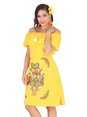 Vestido Artesanal de Olan Bordado de Flores para Mujer