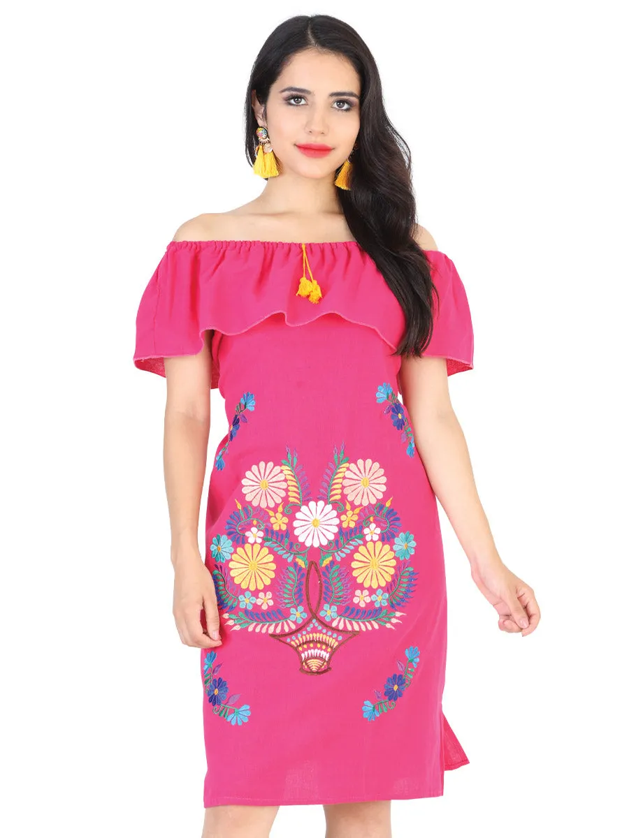 Vestido Artesanal de Olan Bordado de Flores para Mujer
