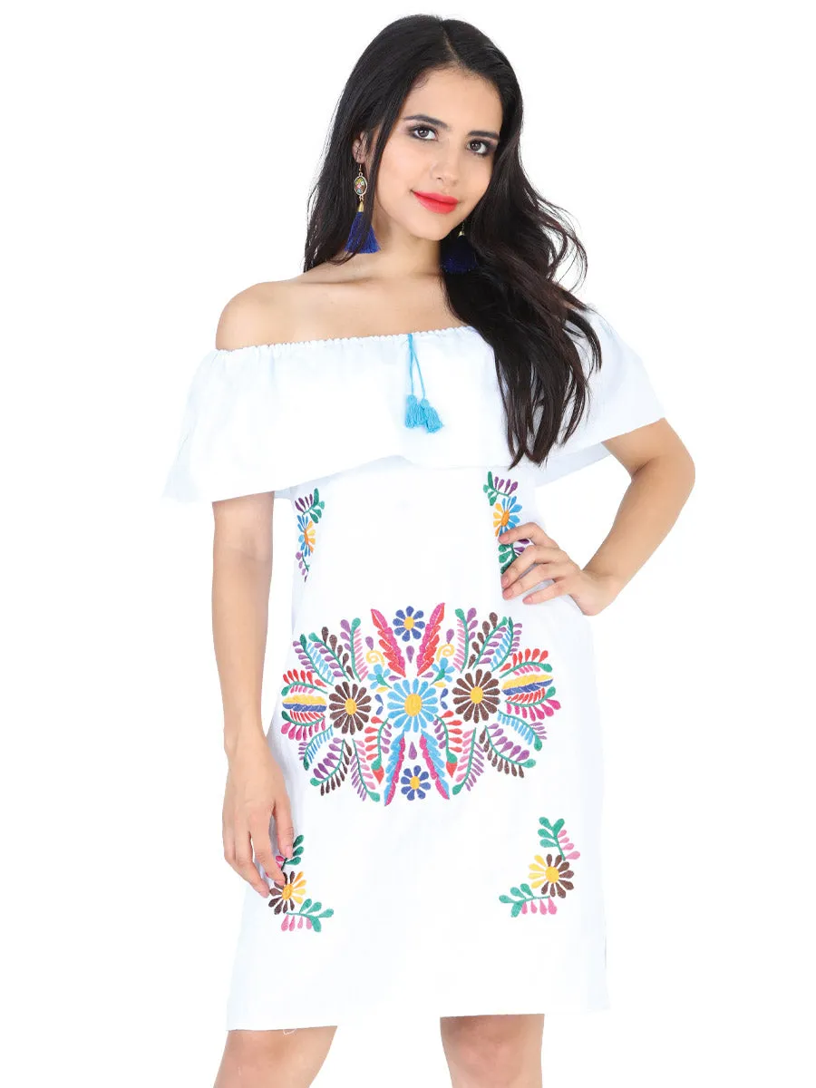 Vestido Artesanal de Olan Bordado de Flores para Mujer