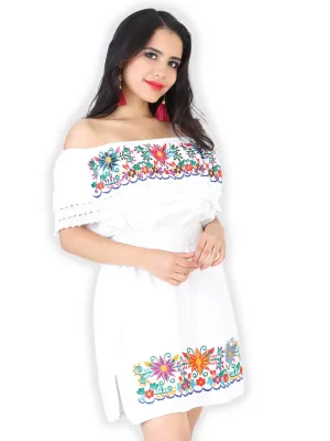 Vestido Artesanal de Olan Bordado de Flores para Mujer