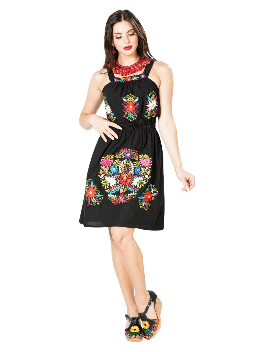 Vestido Artesanal de Tirantes Bordado de Flores para Mujer