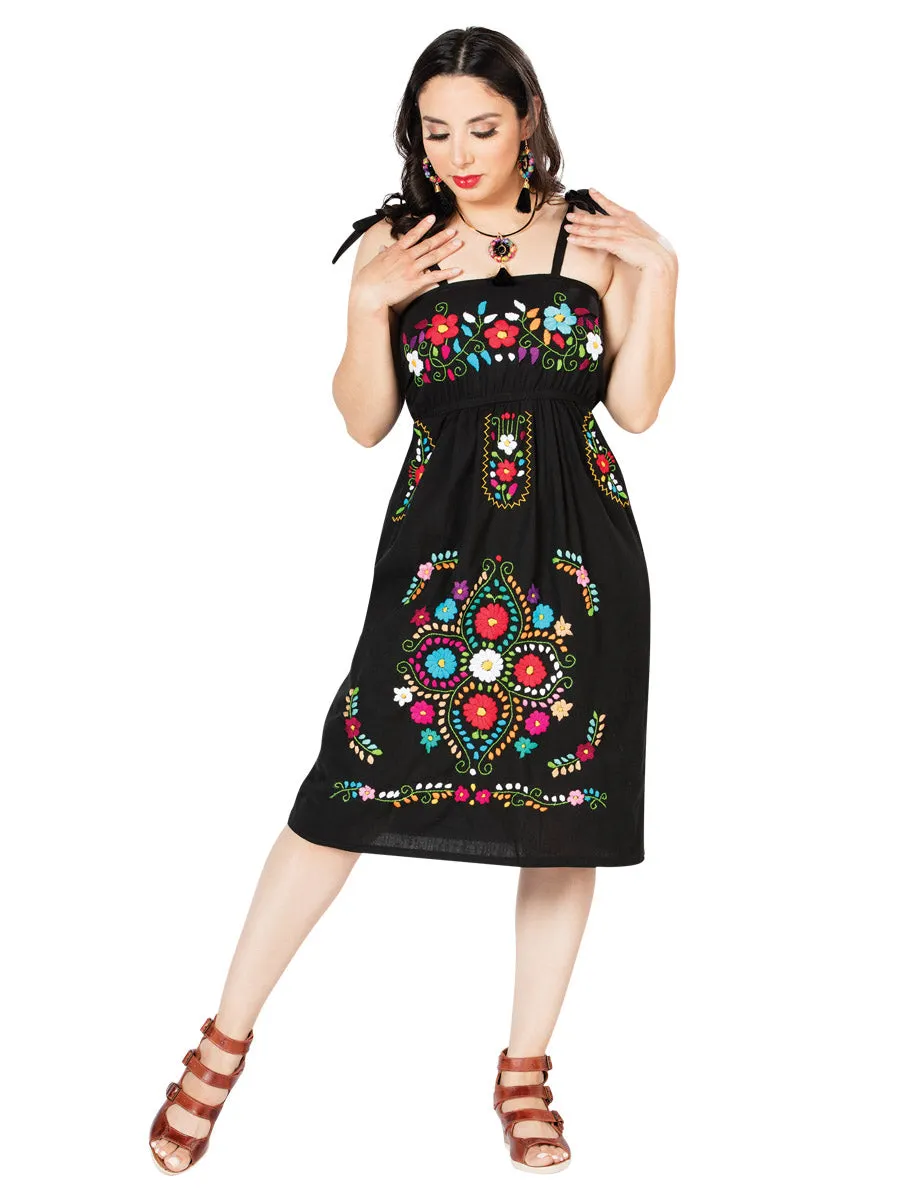 Vestido Artesanal de Tirantes Bordado de Flores para Mujer