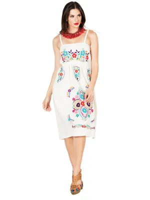 Vestido Artesanal de Tirantes Bordado de Flores para Mujer