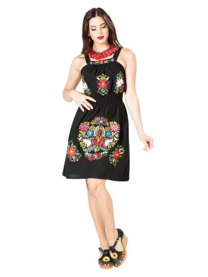 Vestido Artesanal de Tirantes Bordado de Flores para Mujer