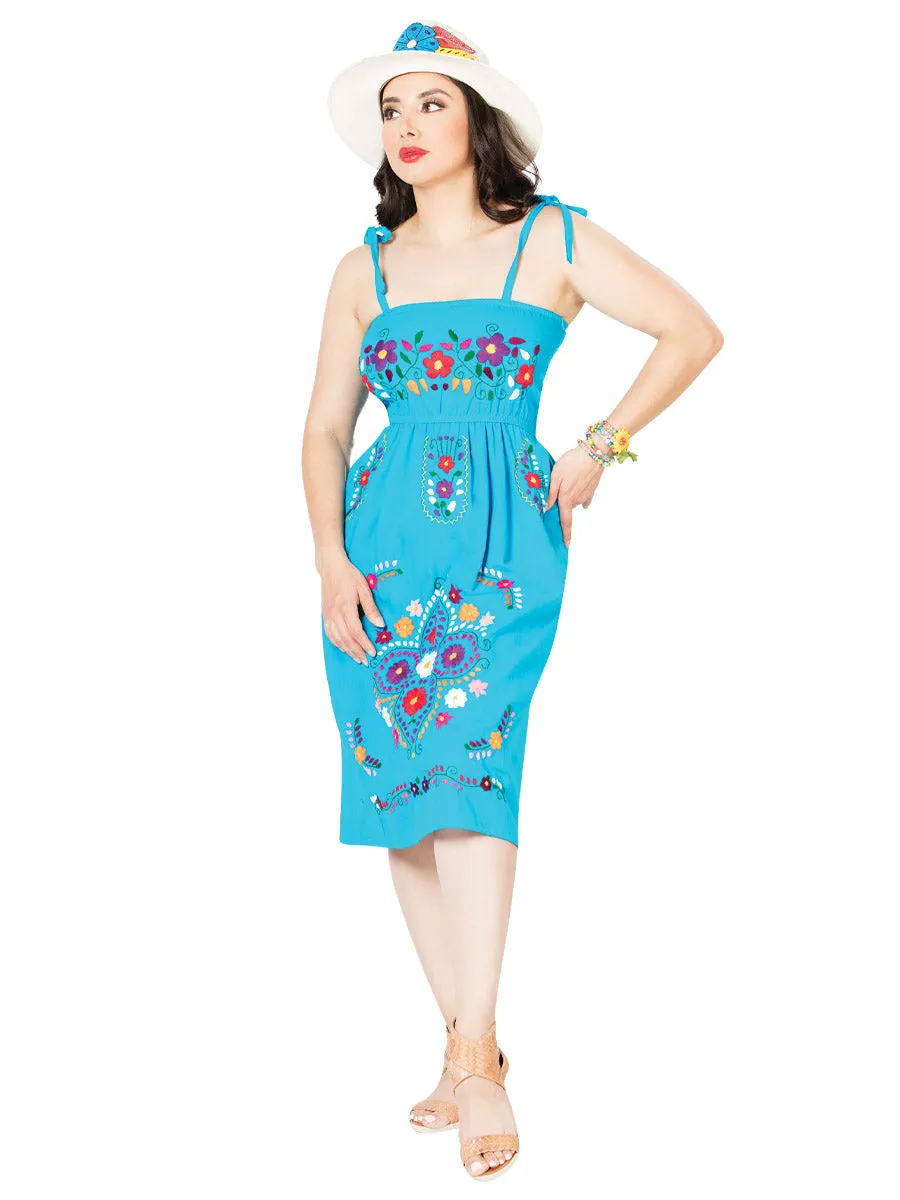 Vestido Artesanal de Tirantes Bordado de Flores para Mujer