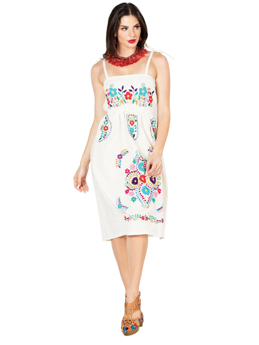 Vestido Artesanal de Tirantes Bordado de Flores para Mujer