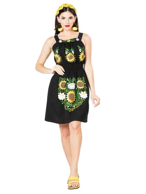 Vestido Artesanal de Tirantes Bordado de Girasoles para Mujer