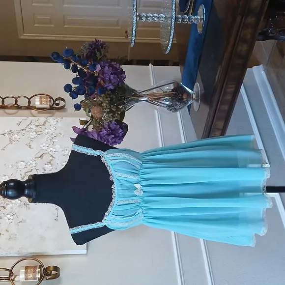 Victoria's Secret Blue And White Lace Babydoll Mini Dress. Size S