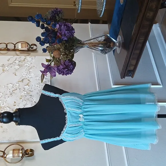 Victoria's Secret Blue And White Lace Babydoll Mini Dress. Size S