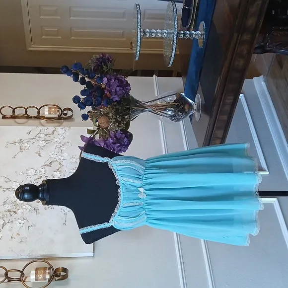 Victoria's Secret Blue And White Lace Babydoll Mini Dress. Size S