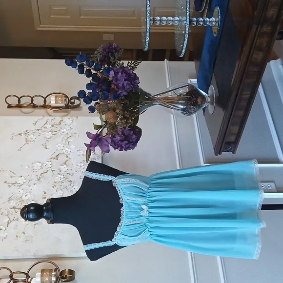 Victoria's Secret Blue And White Lace Babydoll Mini Dress. Size S