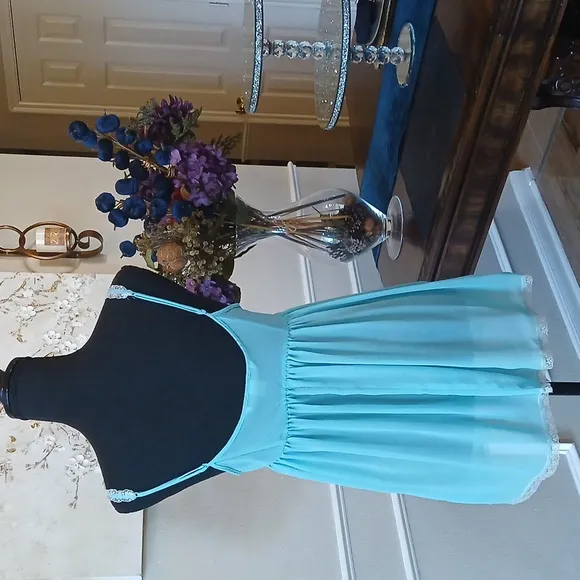 Victoria's Secret Blue And White Lace Babydoll Mini Dress. Size S