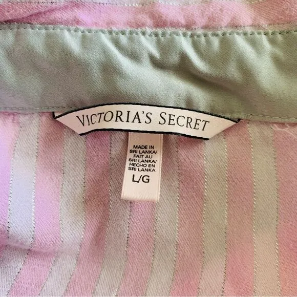 Victoria's Secret Women's Pink Striped Pajama Sleep Shirt Dress Nightgown | L