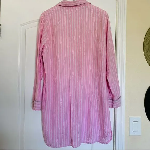 Victoria's Secret Women's Pink Striped Pajama Sleep Shirt Dress Nightgown | L