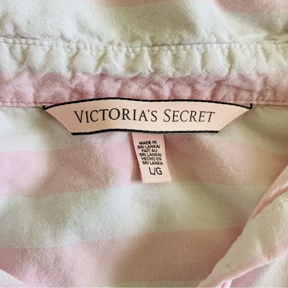 Victoria's Secret Women's Pink Striped Pajama Sleep Shirt Dress Nightgown | L
